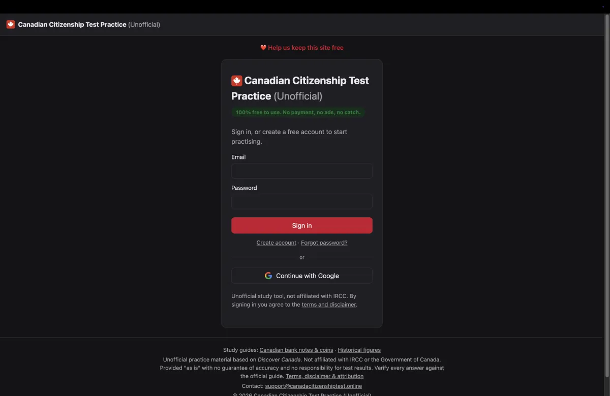 The sign-in screen with email and password or Google.