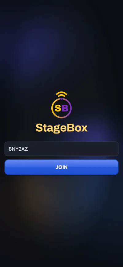 The Stagebox join screen on a phone with a game code entered.