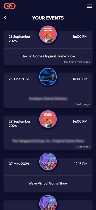A list of the user's upcoming and past events.